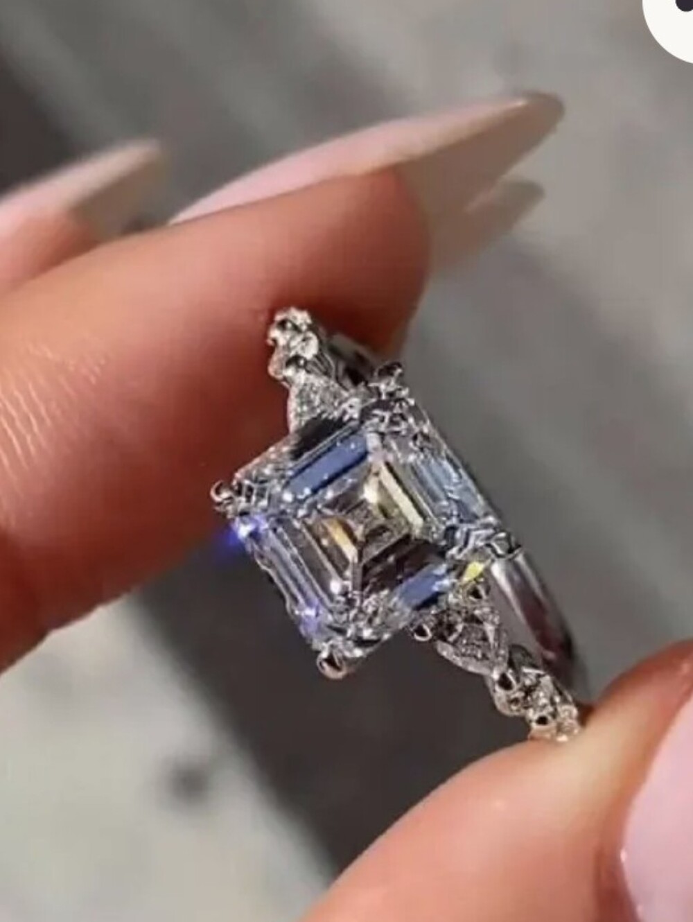 3 CT Vintage CZ Asscher Cut Engagement Ring Side Stone Pear and Round Cut Size 7